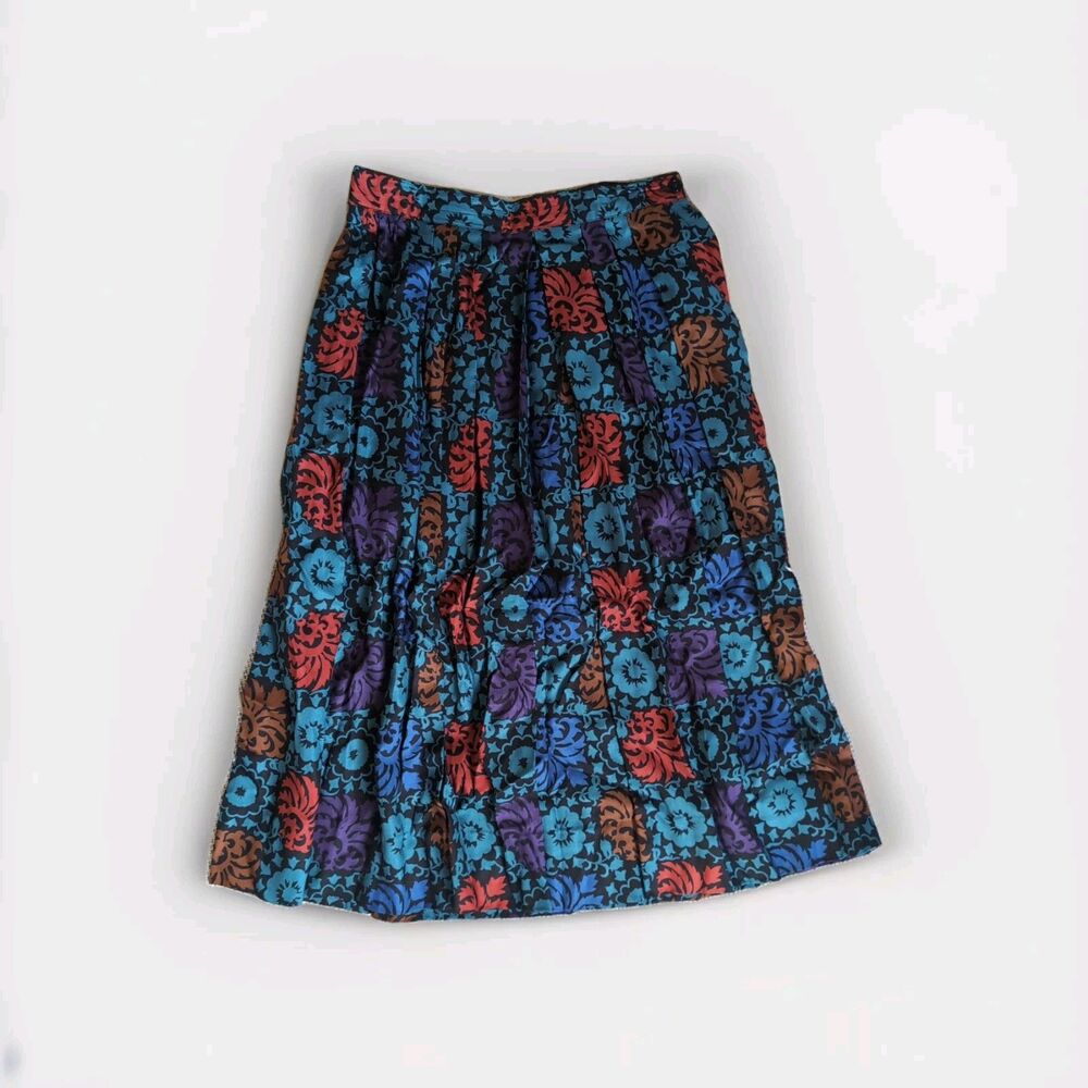Vintage INTENTIONS Women's 8 Floral Midi Pleated Skirt 28" Dark Floral Print